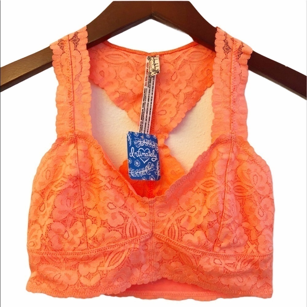 FREE PEOPLE NWT Galloon Lace Racerback Bralette Size XS in Neon Orange - Picture 2 of 16